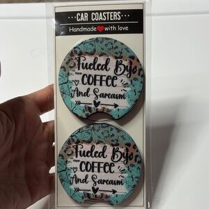 Turquoise and Black Car Coasters